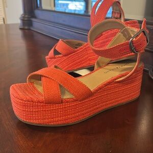 Lucky Brand Bainda Coral Platform Sandals Espadrille Wedge Shoes size 9